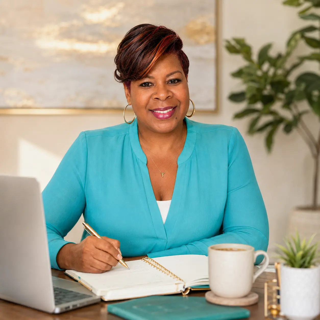 LaVonne Grace writing at her desk